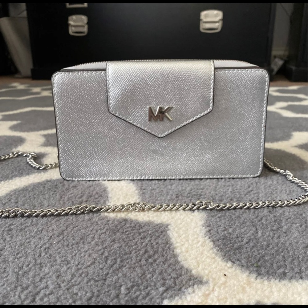 Michael Kors Silver Leather Cross Body Bag